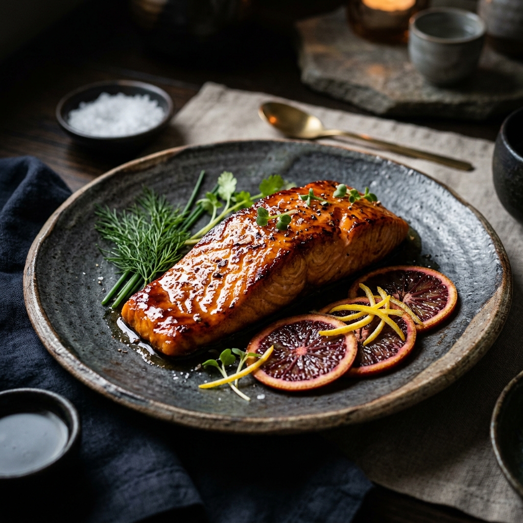 Citrus Salmon with Blood Orange reduction