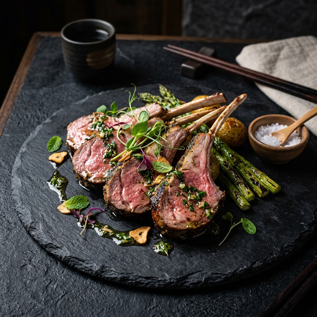 Rack of Lamb with Minty Garlic Butter